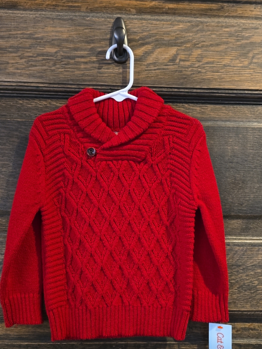 Cat & Jack Red Cable Knit Shawl Collar Sweater